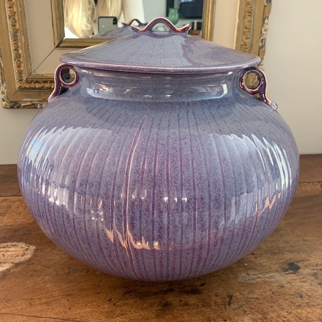 Large Contemporary Violet Flambé Glaze Lidded Statement Porcelain Vessel For Sale - Image 13 of 13