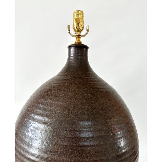 1960s Mid Century Modern Extra Large Hand Thrown Stoneware Lamp For Sale - Image 9 of 18