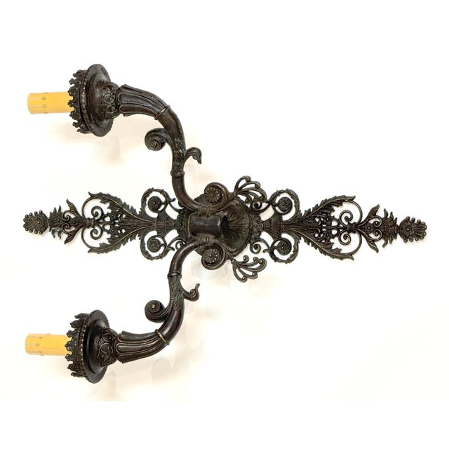 Large Pair of French Patinated Bronze Neoclassical Sconces, Mid 20th Century For Sale - Image 12 of 18