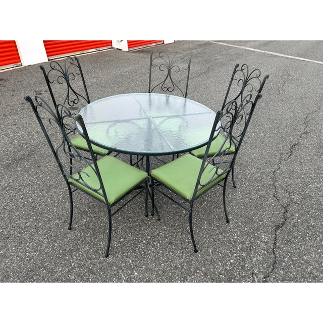 Mid-Century Modern 1960s Beautiful Mid Century Modern Wrought Iron Patio Set Table and 5 Chairs For Sale - Image 3 of 6