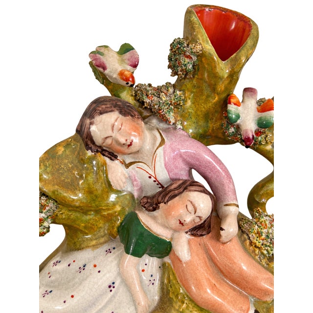 Antique Victorian Staffordshire Figural Spill Vase With Sleeping Children & Birds, C. 1860 For Sale - Image 4 of 4