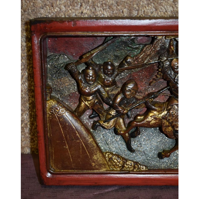 Antique Asian Carved Figural Plaque W/Brass Hanger For Sale In Philadelphia - Image 6 of 13
