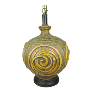 Mid-Century Modern Chalkware Green Yellow Spiral Table Lamp