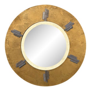 1970s Gold Leaf and Selenite Round Mirror For Sale
