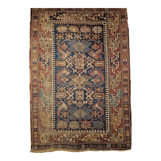 Antique Caucasian Shirvan Area Rug, Handwoven Wool, Allover Geometric Pattern, 1890s, 4' x 6' For Sale