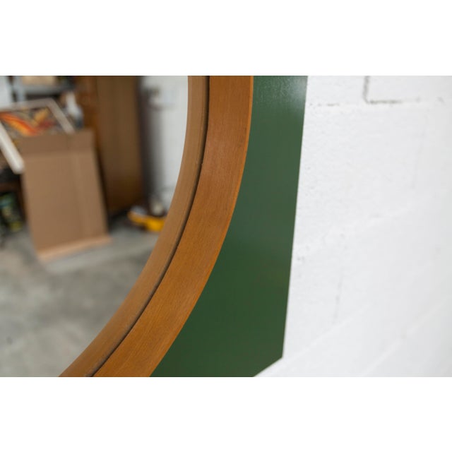 Brown Round Teak Wall Mirror on Green Rectangular Board, 1960s For Sale - Image 8 of 18