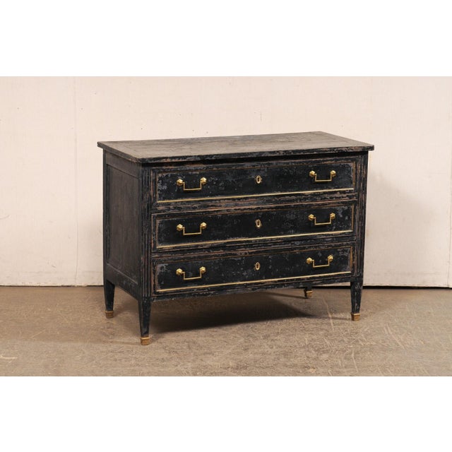 French Neoclassical Period Chest, Black with Brass For Sale - Image 3 of 11
