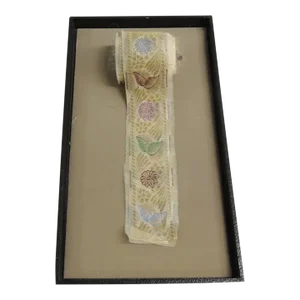 Vintage Asian Green & Gold Sheer Woven Embroidery Decorative Trim
