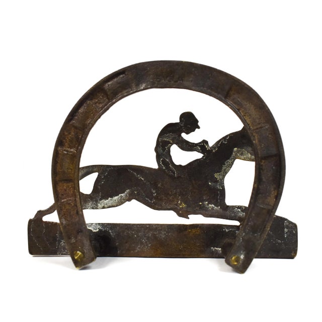 Early 20th Century Brass Equestrian Horseshoe Horse Jockey Letter Rack Napkin Holder, England For Sale - Image 4 of 6