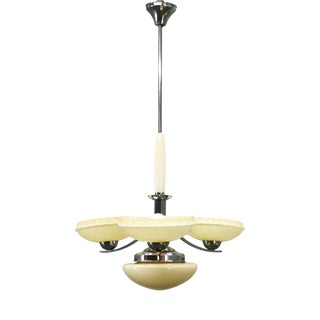 Vintage Art Deco Chrome and Champagne Glass Pendant Light, Czechoslovakia, 1930s For Sale