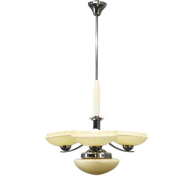 Vintage Art Deco Chrome and Champagne Glass Pendant Light, Czechoslovakia, 1930s For Sale