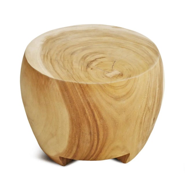 Contemporary Acacia Drum Side Table For Sale - Image 3 of 5