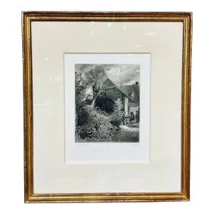 Antique Black and White Engraving Landscape of “Gillingham Mill Dorset” by John Constable