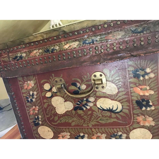 Late 19th Century Red Painted Leather Camphor Wood Trunk, Chinese Export, 19th Century For Sale - Image 5 of 8