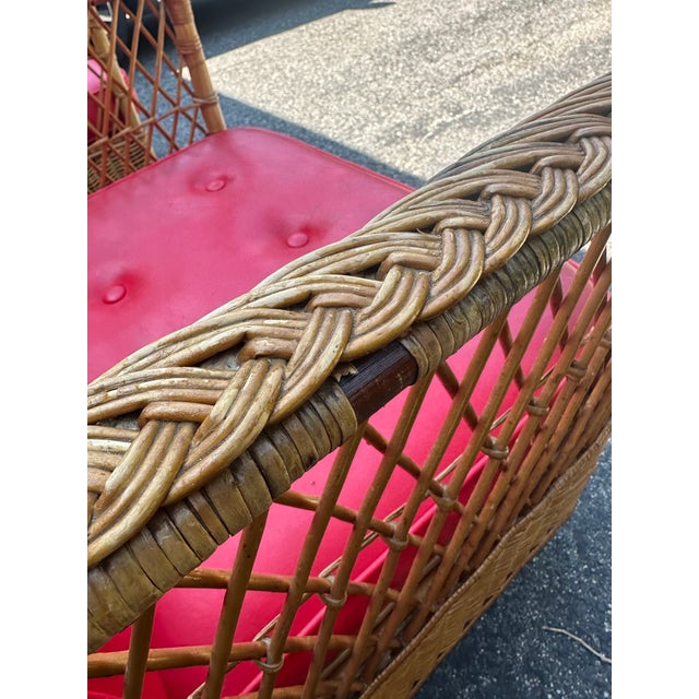 Pair of Vintage Rattan & Cane Cube Chairs With Matching Side Table For Sale In Boston - Image 6 of 18