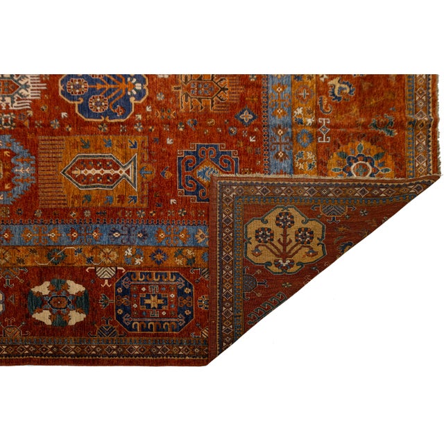 Modern Turkmen Style Oversized Wool Rug With Tribal Guls and Terracotta Red Tone For Sale - Image 4 of 12