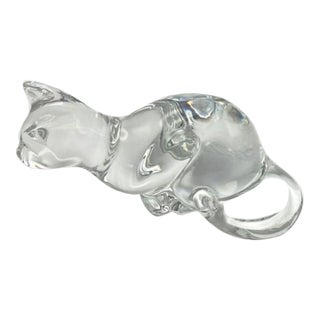 Late 20th Century Baccarat Crystal Sitting Cat Long Tail France Facing Forward Figurine For Sale