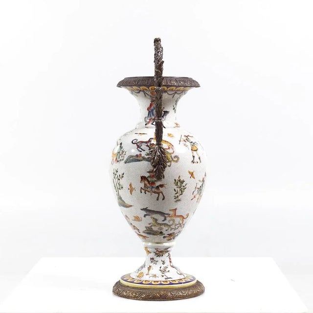 Ornate Bronze and Ceramic White Vase For Sale - Image 4 of 8