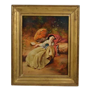 Olivier O (French 19th Century) “Woman Languid in a Garden” Oil on Canvas Signed and Dated 1865