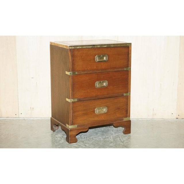 Sublime, fully restored, vintage Harrods Kennedy Military Campaign side table with drawers and Brown leather top A truly...