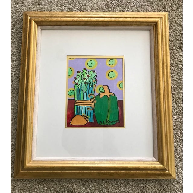 Contemporary 1990s Bell Pepper and Celery Still Life Acrylic Painting by A. E. Barnes, Framed For Sale - Image 3 of 9