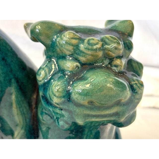 Ceramic Vintage Turquoise Glazed Ceramic Yang Foo Dog For Sale - Image 7 of 12
