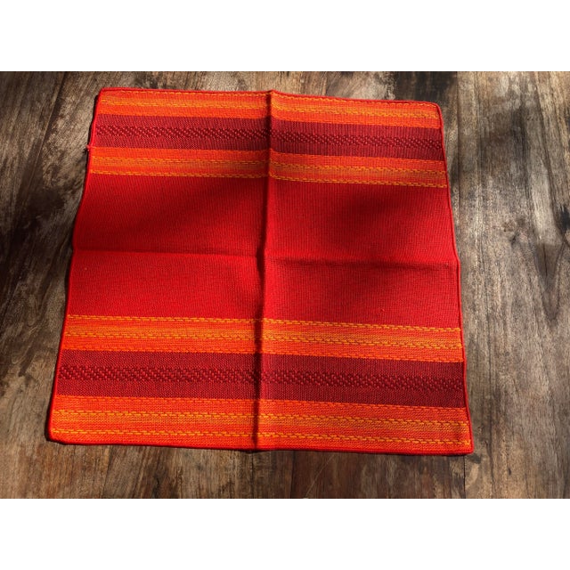 Mid 20th Century Set of 5 Colorful Red Stripe Woven Dinner Napkins New Old Stock For Sale - Image 11 of 12