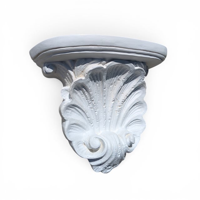 Vintage Neoclassical Revival Rocaille Shell Plaster Wall Bracket Shelf For Sale - Image 10 of 13