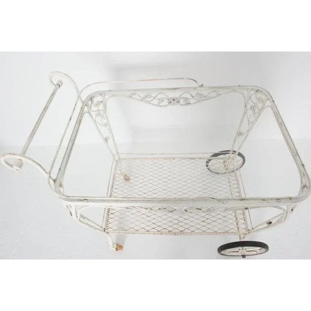 Vintage Woodard Chantilly Rose White Wrought Iron Tea or Bar Cart For Sale - Image 9 of 13