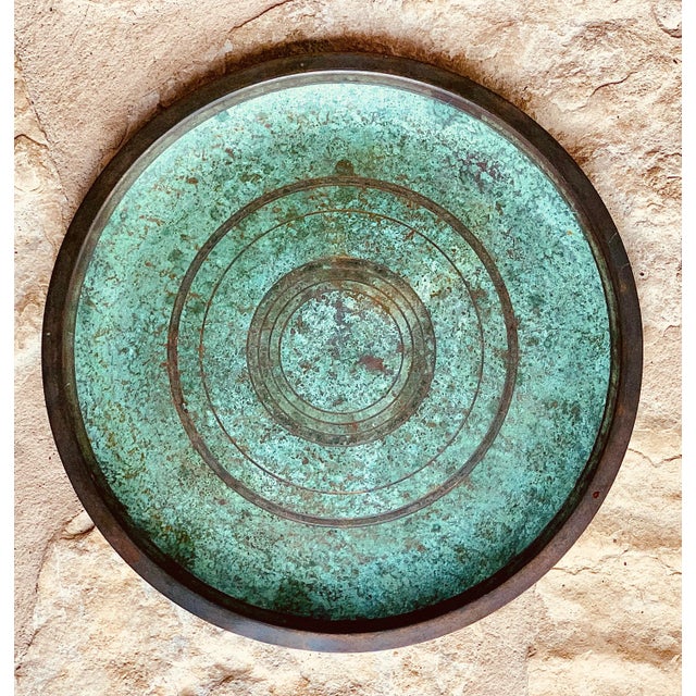 Art Deco 1920’s Art Deco Carl Sorensen Large Verdigris Green Bronze Charger, Signed For Sale - Image 3 of 12
