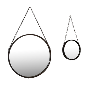 1980s Rustic Round Metal Wall Accent Mirror Brutalist Industrial Style- Set of 2