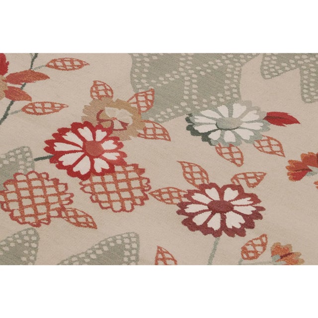 Rug & Kilim's Aubusson Rug, Cream With Red and Sage Floral Patterns For Sale In New York - Image 6 of 8