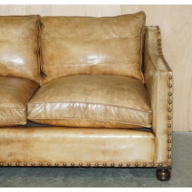Edwardian Style Studded Hand-Dyed Heritage Brown Leather Two Seater Sofa For Sale - Image 10 of 18