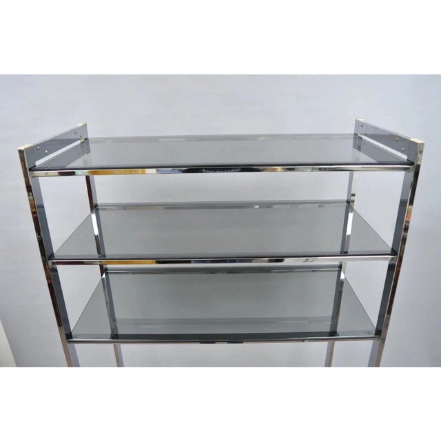 Metal Mid Century Modern Baughman Style Chrome Smoked Glass Etagere Bookcase Shelf For Sale - Image 7 of 11