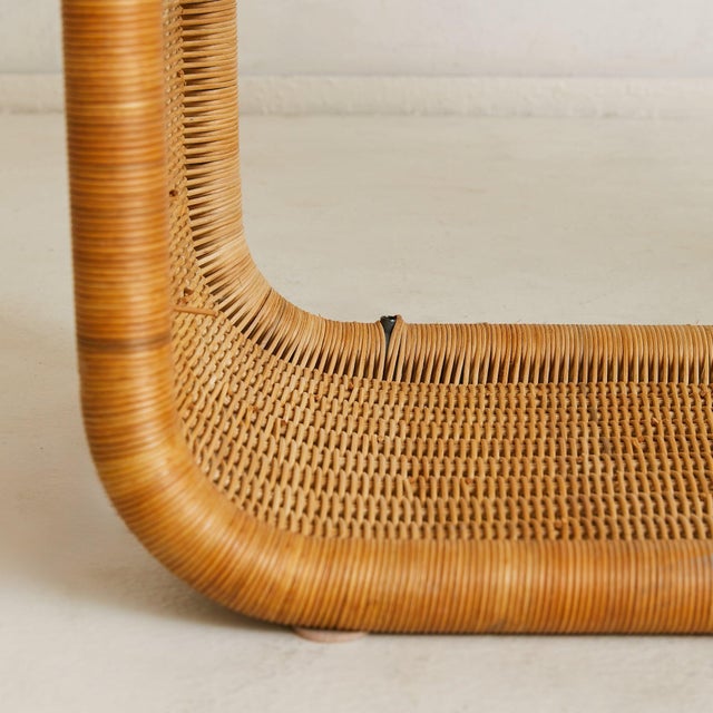 French Rattan + Glass Shelf in the Manner of Louis Sognot, 1960s For Sale - Image 9 of 9