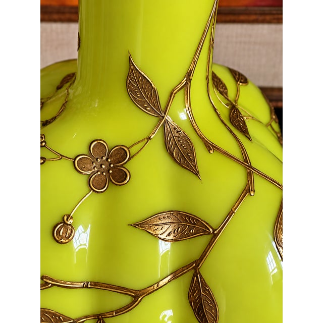Glass 1890s Mount Washington Gilded Chartreuse Art Glass Vase For Sale - Image 7 of 14