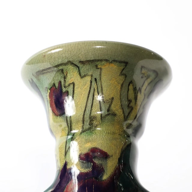 Art Nouveau Hand-Painted Ceramic Vase Signed Gouda For Sale - Image 11 of 12