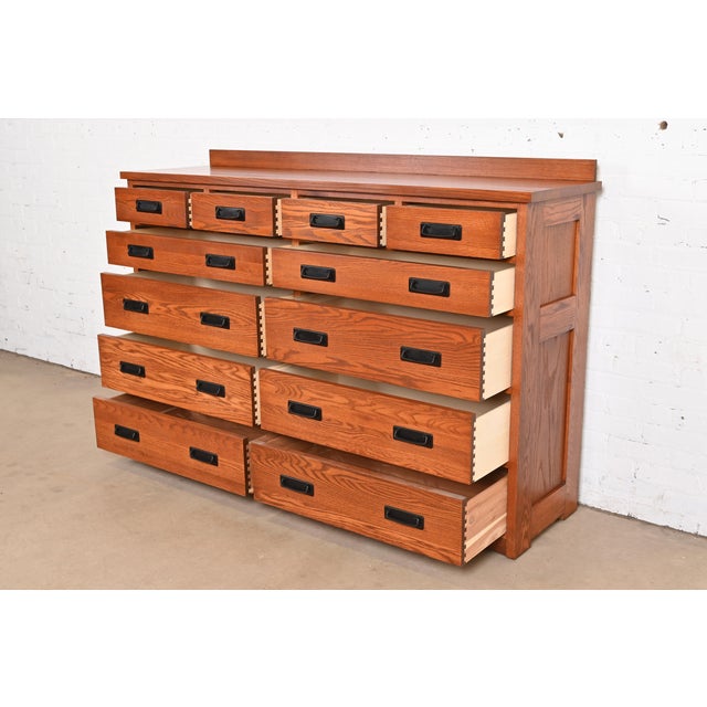 Stickley Style Mission Oak Arts & Crafts Twelve-Drawer Dresser Chest For Sale In South Bend - Image 6 of 11