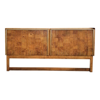 American of Martinsville MCM Burl Wood Campaign Style King Headboard For Sale
