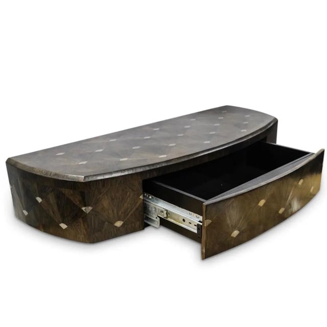 1980s Ron Seff Raffia Marquetry Floating Console For Sale - Image 5 of 6