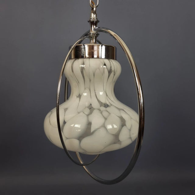 1970s White Murano Glass Pendant with Metal Rings by Nason Mazzega, 1970 For Sale - Image 5 of 13