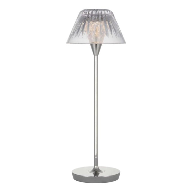 Waterford by Visual Comfort Signature Blaze 16" Rechargeable Table Lamp in Polished Nickel with Clear Crystal For Sale