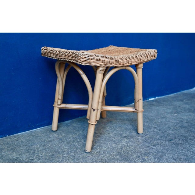 Bohemian Ottoman Side Table in Rattan and Woven Wicker, 1970s For Sale - Image 6 of 8