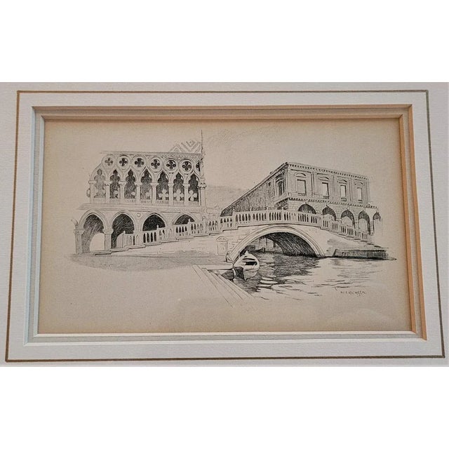 Gold Pair of Venice Etchings by N Erichsen 1904 For Sale - Image 8 of 13