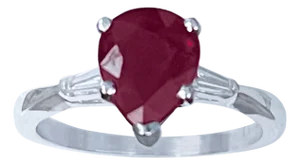 Pear Shape 2 Carat Treated Ruby & Diamond 14 Karat White Gold Ring