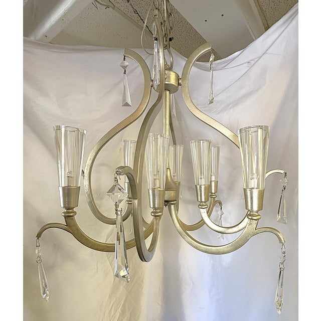 Artcraft 'Madison' 8-Light Chandelier With Silver Leaf Finish and Lucite Shades For Sale In West Palm - Image 6 of 17