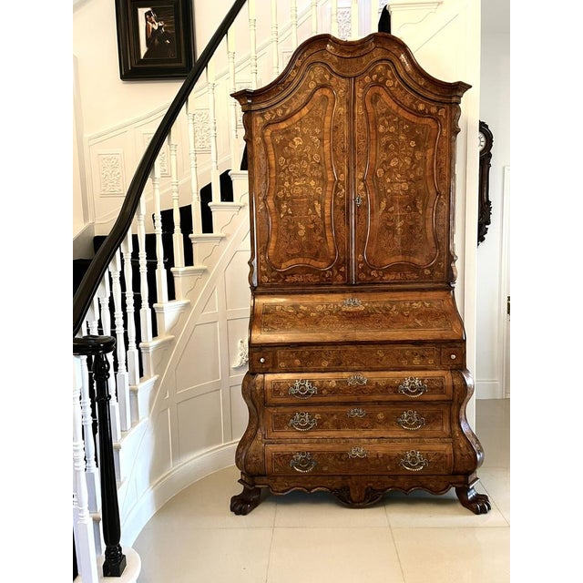 18th Century Dutch Marquetry Inlaid Burr Walnut Bureau Bookcase, 1780s For Sale - Image 4 of 18