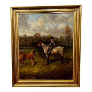 Victorian Oil Painting of Frys Chocolate Owner Boy Francis James Fry, Aged 5, Riding a Pony With Attendant Dog For Sale
