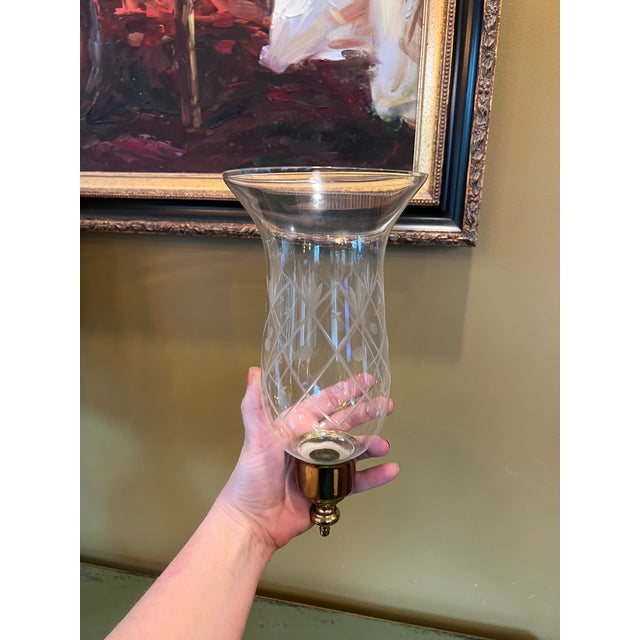 Vintage Colonial Williamsburg Style Brass Wall Sconces With Etched Glass Shades - a Pair For Sale - Image 4 of 10