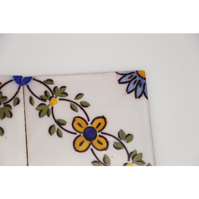 Ceramic 19th Century Set of Four Floral Tiles, Portuguese Baroque For Sale - Image 7 of 13